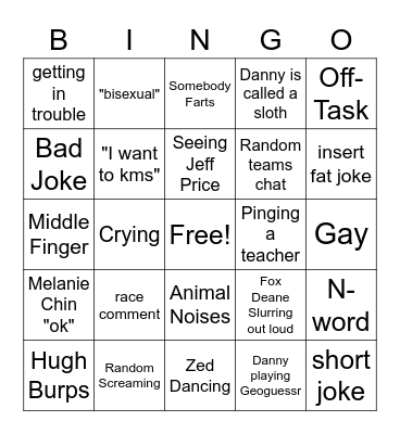 BGS School Day Bingo Card