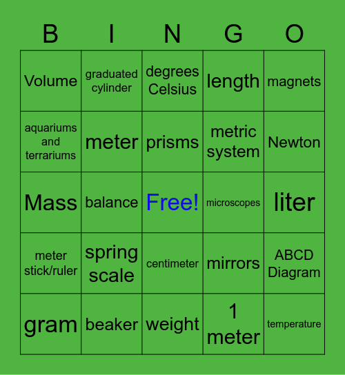 Science Tools & Metric System Bingo Card