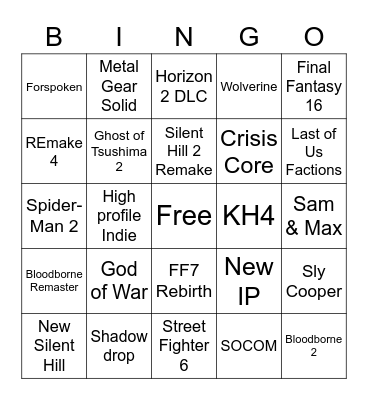 PlayStation September 2022 Bingo Card