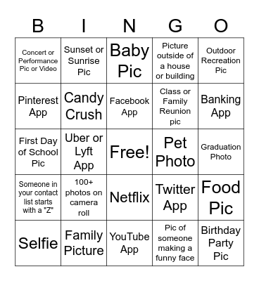 Cell Phone Bingo Card