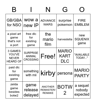 vlk nintendo direct fall 2022 Bingo Card