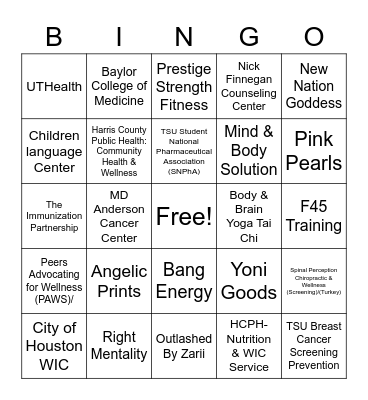 Health & Wellness Fair Bingo Card