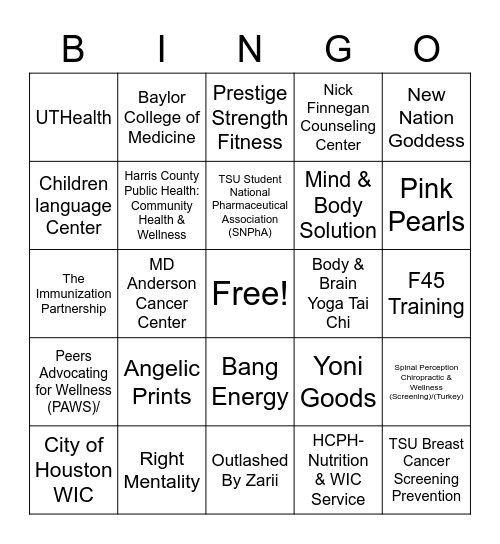 Health & Wellness Fair Bingo Card