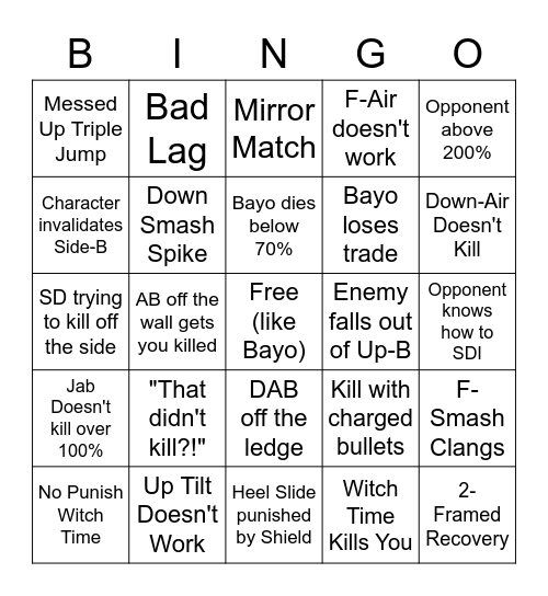 Bayonetta is Wack Bingo Card