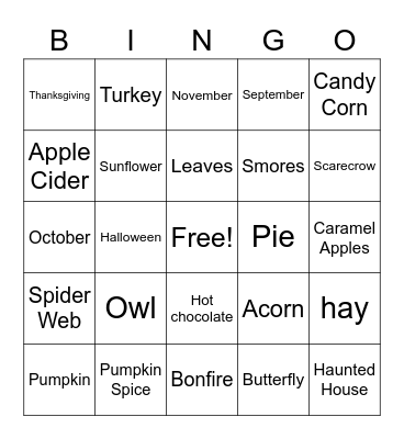 Fall Bingo Card