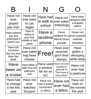 "The Have and Have Nots" Bingo Card