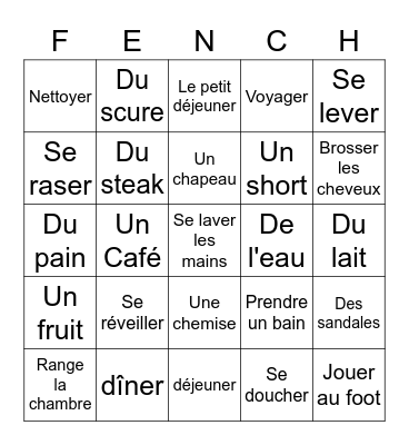 French Bingo 1 Bingo Card