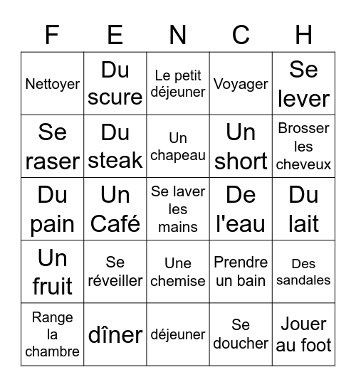 French Bingo 1 Bingo Card