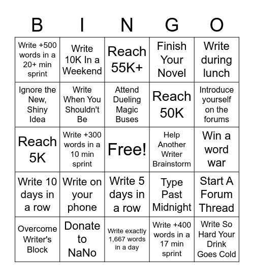 NaperWriMo 2022 Bingo Card