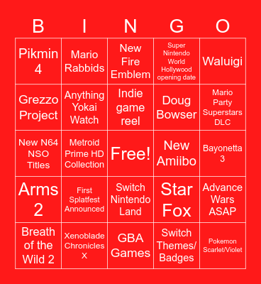 Nintendo Direct - September 2022 Bingo Card