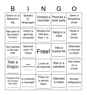 GET TO KNOW YOU BINGO Card