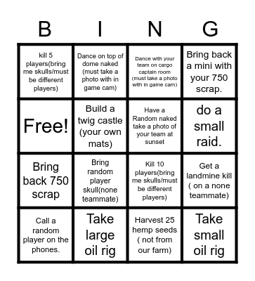 RTA Rust Bingo Night Bingo Card