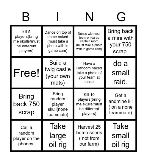 RTA Rust Bingo Night Bingo Card