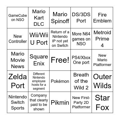 Nintendo Direct 9.12.22 Bingo Card