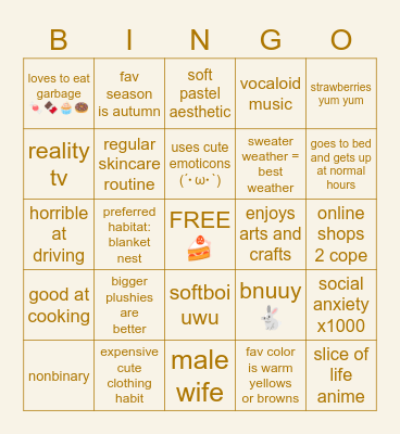 how similar are you to pt Bingo Card