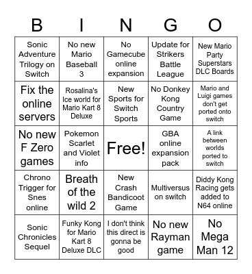 Nintendo Direct Bingo Card