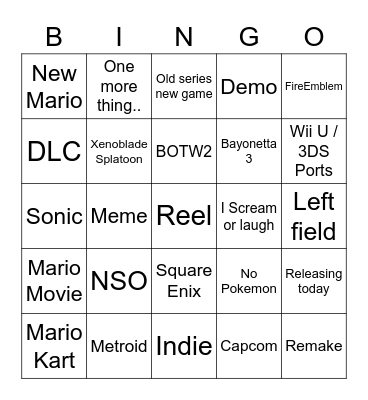 Nintendo Direct Bingo Card