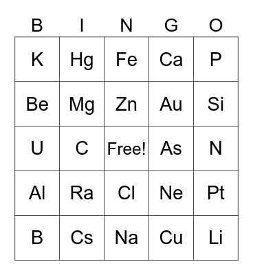 Elementos Químicos I Bingo Card