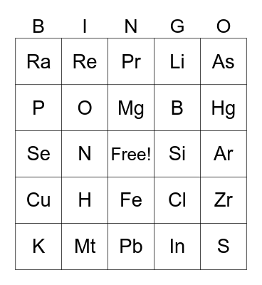 Elementos Químicos I Bingo Card