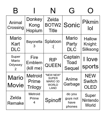 NIntendo Direct 9/13 Bingo Card