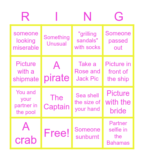 RACE TO THE RING Bingo Card