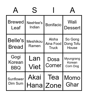 APSDA Food Bingo Card