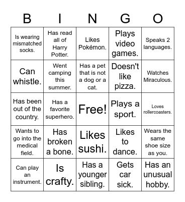 Icebreaker Bingo Card