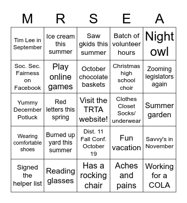 MRSEA Bingo Card
