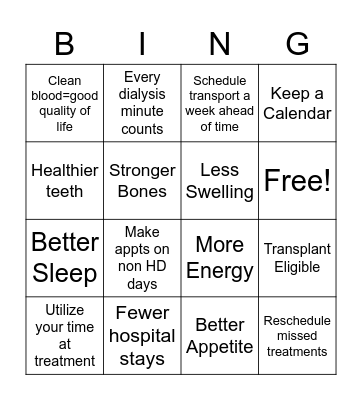 Missed Treatment Bingo Card
