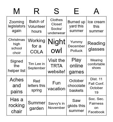 MRSEA Bingo Card