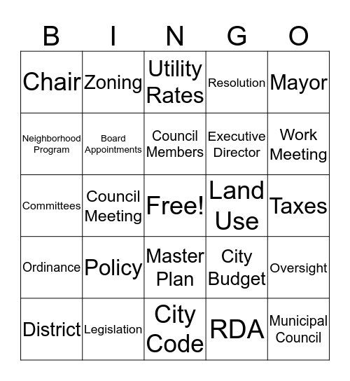 Municipal Council Bingo Card