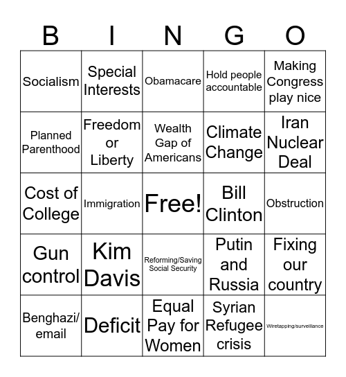 Democratic Debate 10/13 Bingo Card