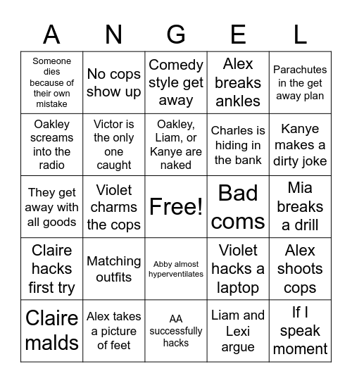 Angels Bank Bingo Card Bingo Card