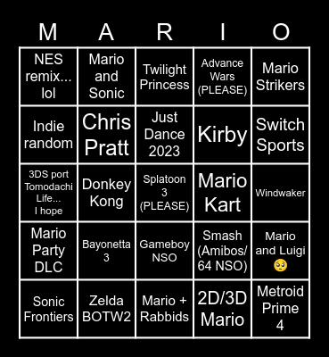 Nintendo Direct 9.13.22 Bingo Card