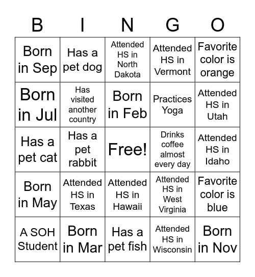 New South 1 Bingo Card