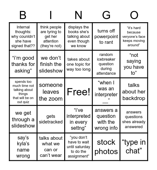 Untitled Bingo Card