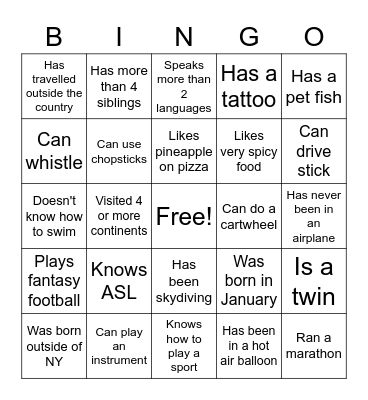 Find Someone Who... Bingo Card