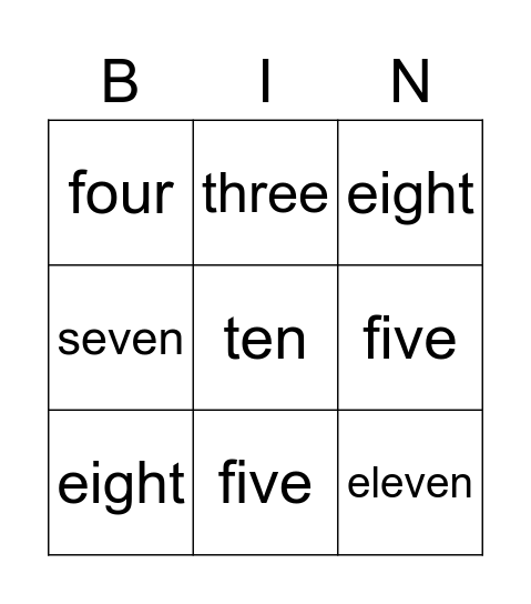 1-12 Bingo Card