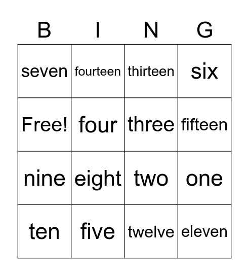 Numbers Bingo Card