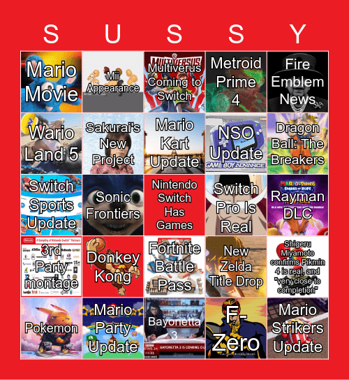 Nintendo Direct 9/13 Bingo Card