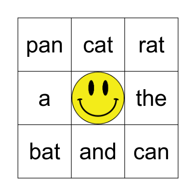 short vowel a bingo Card