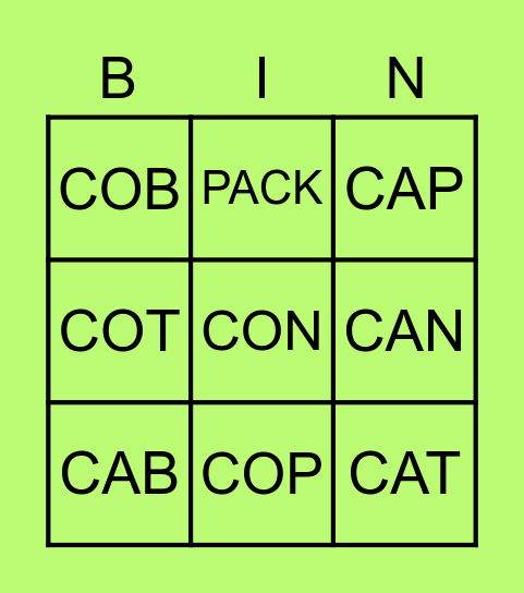 C WORDS     (1st GRADE) Bingo Card