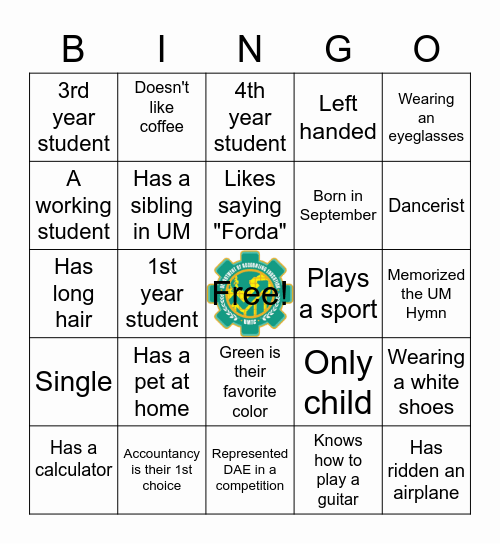 Department of Accounting Education Bingo Card