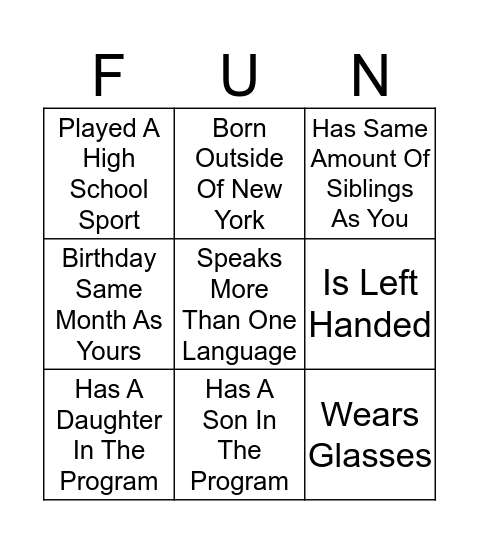 PARENT NIGHT Bingo Card