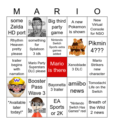 9.13.22 Nintendo Direct Bingo Card