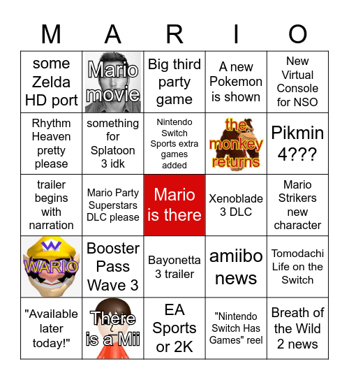 9.13.22 Nintendo Direct Bingo Card