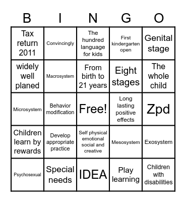 Good Education Bingo Card