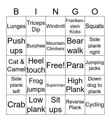 Fitness Bingo  Bingo Card