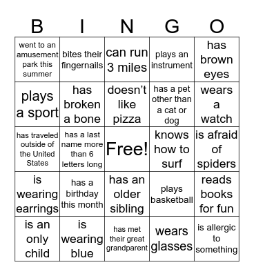 Find Someone Who... Bingo Card