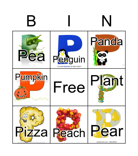 Letter P Bingo Card